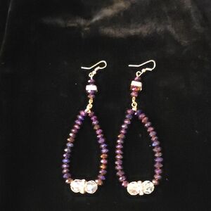 Chic Purple and Gold Beaded Teardrop Earrings